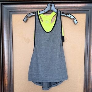 Nike Gray and Neon Yellow Women's Tank Top